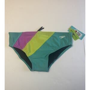 Speedo Swim Brief Mens 36 Colorblock Teal Lime Pink Eco Endurance NWT